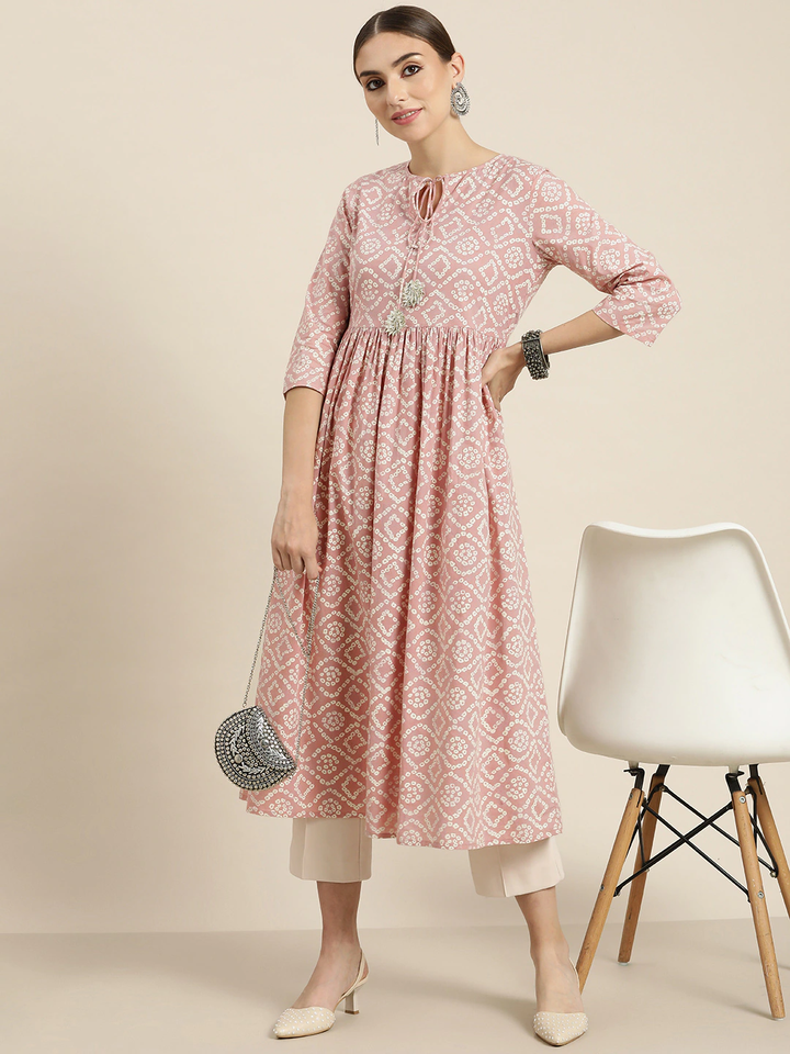 Women Mauve Bandha Gathered Kurta