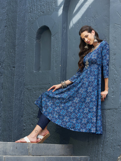 Blue Floral Anarkali Kurta
