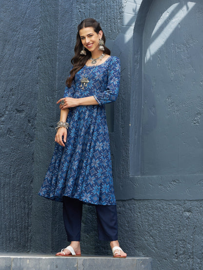 Blue Floral Anarkali Kurta