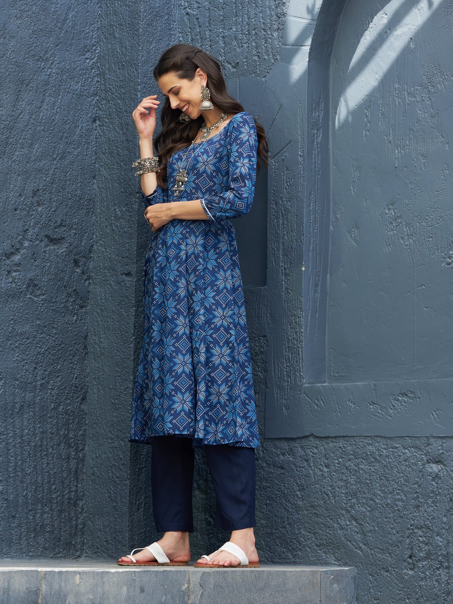 Blue Floral Anarkali Kurta