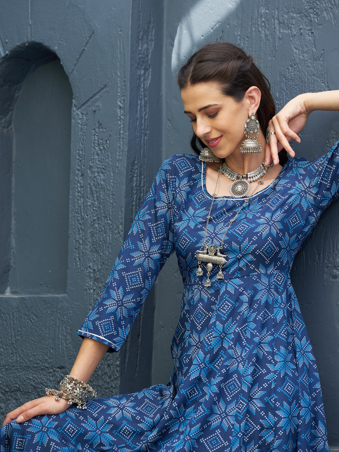 Blue Floral Anarkali Kurta