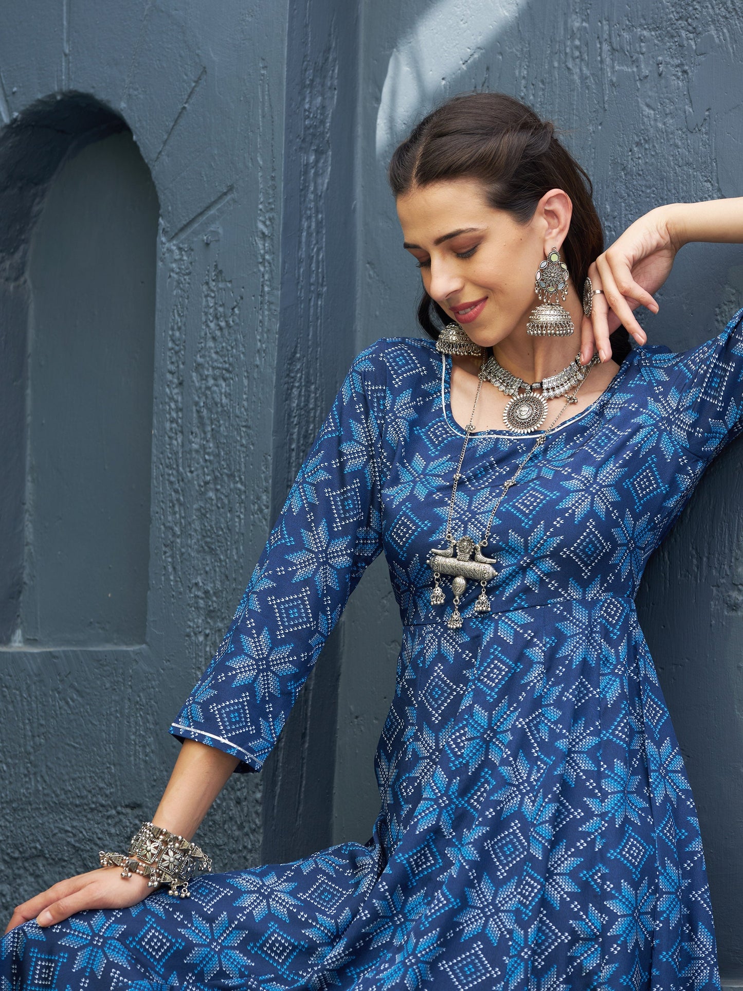Blue Floral Anarkali Kurta