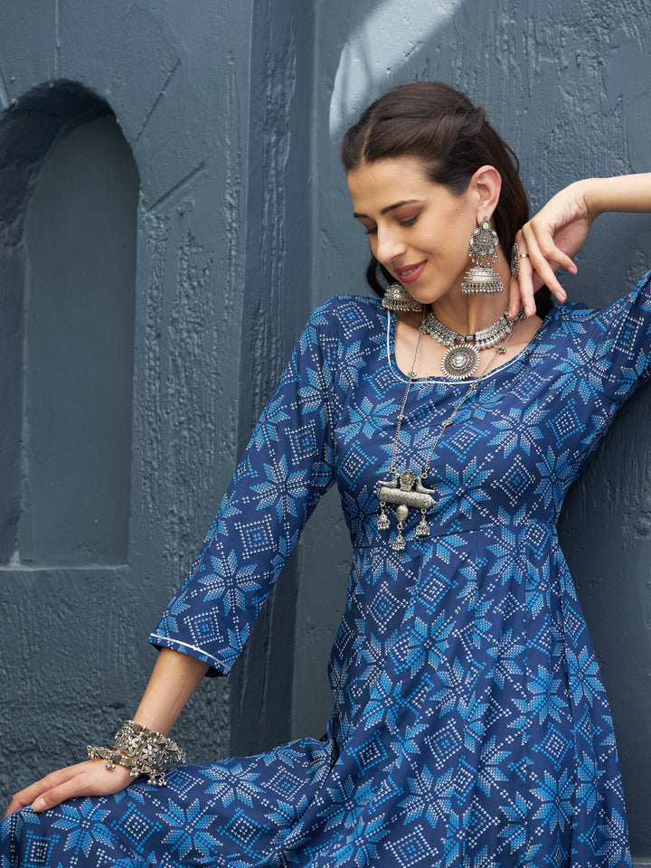 Blue Floral Anarkali Kurta