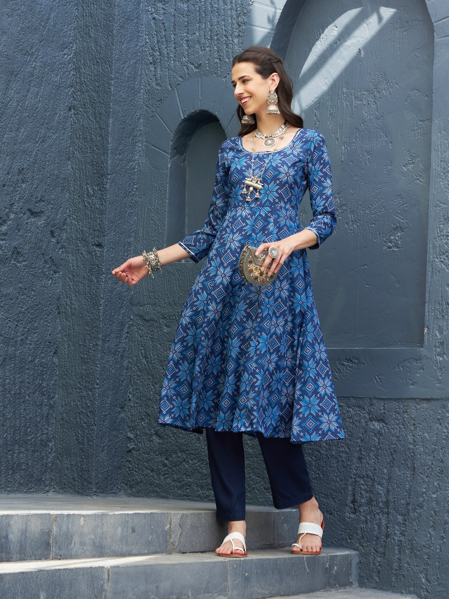 Blue Floral Anarkali Kurta