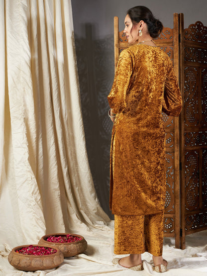 Mustard Velvet Straight Kurta