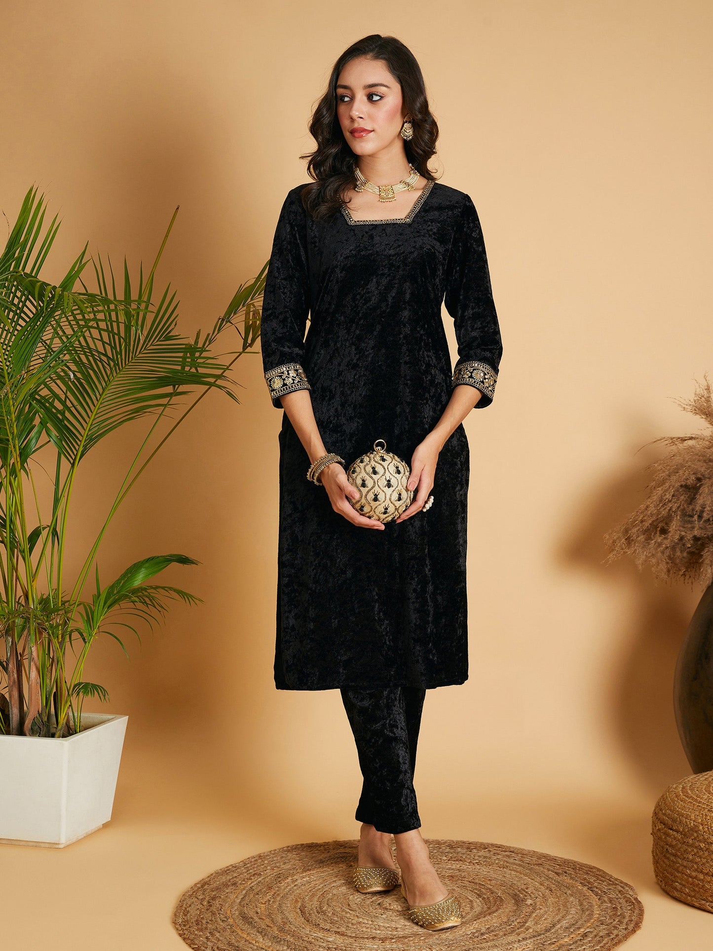 Black Velvet Straight Kurta