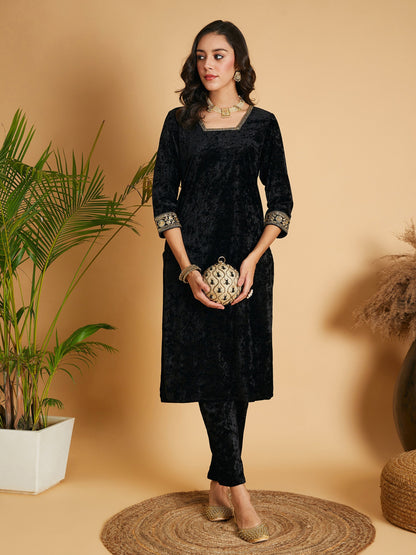 Black Velvet Straight Kurta