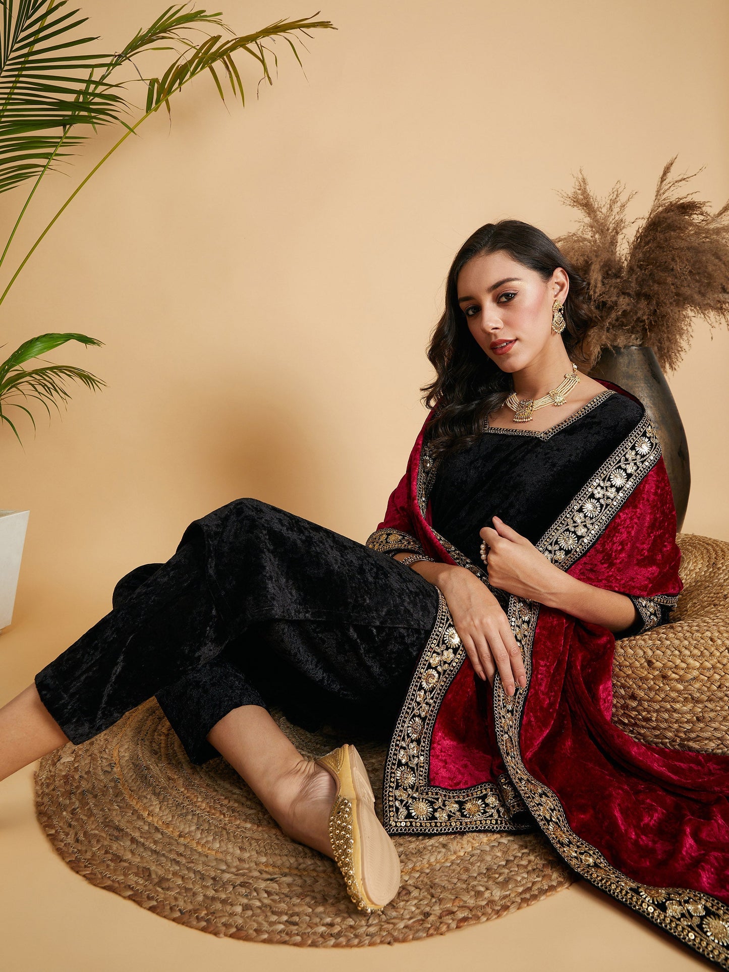 Black Velvet Straight Kurta