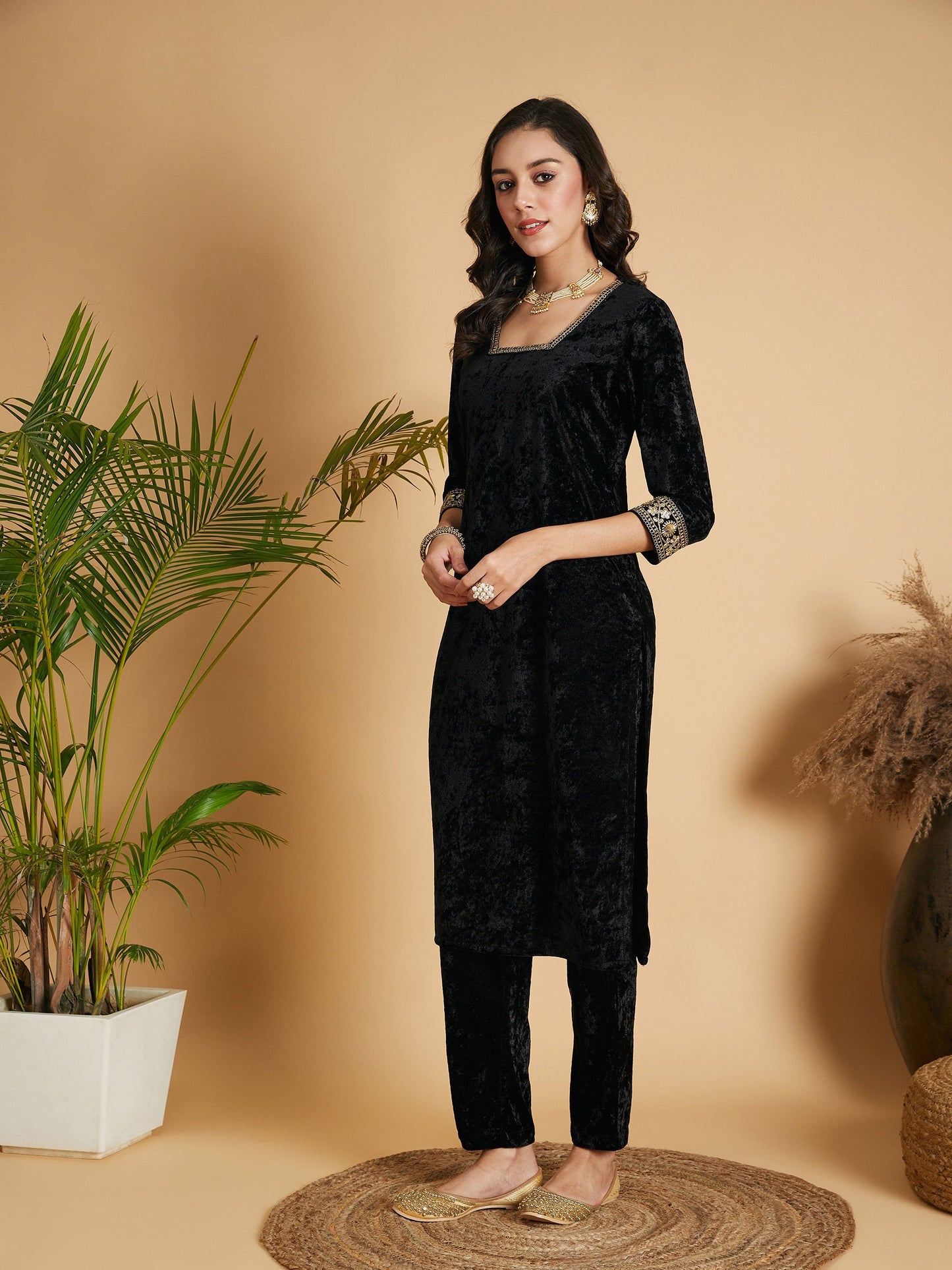 Black Velvet Straight Kurta