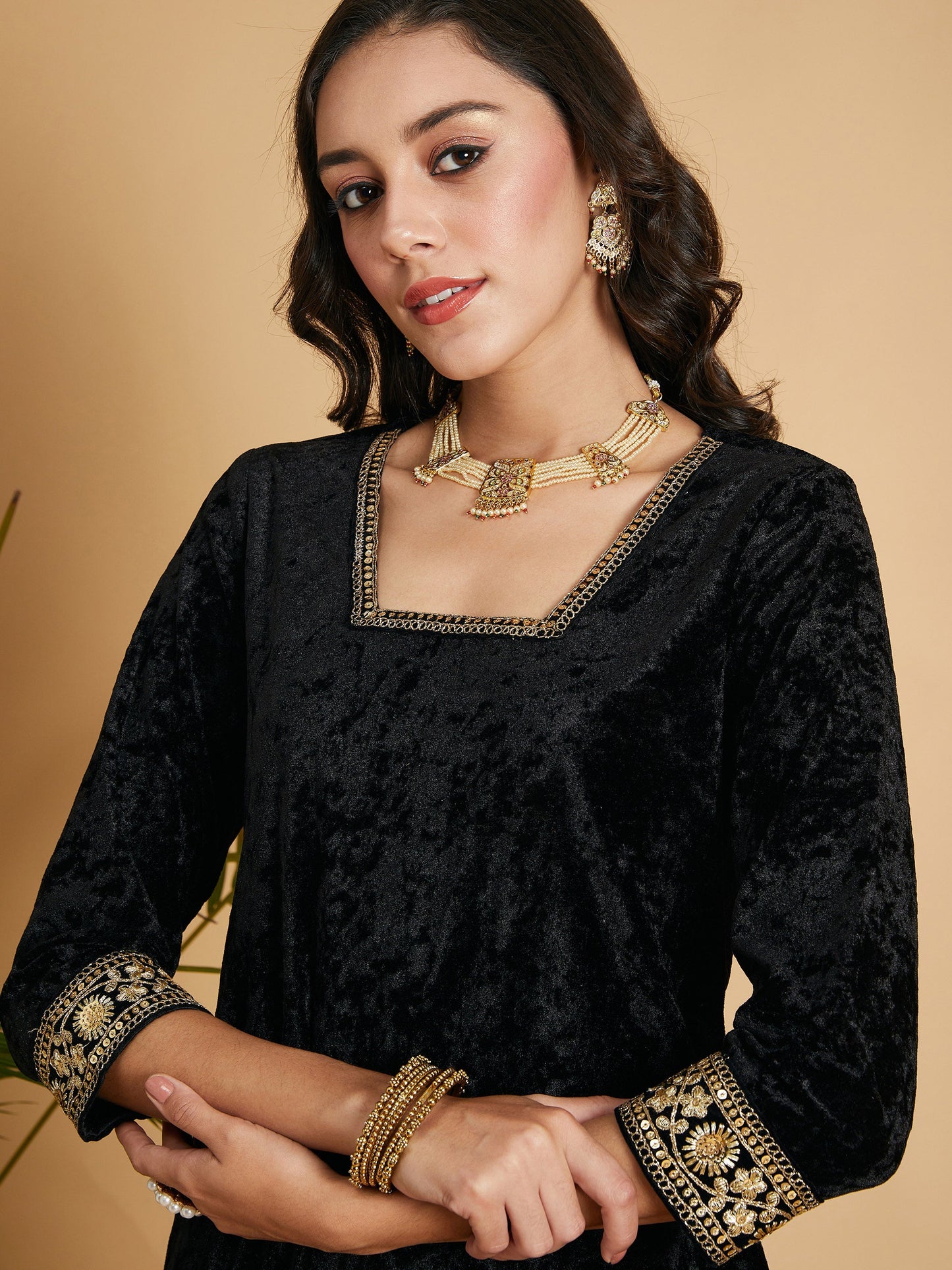 Black Velvet Straight Kurta