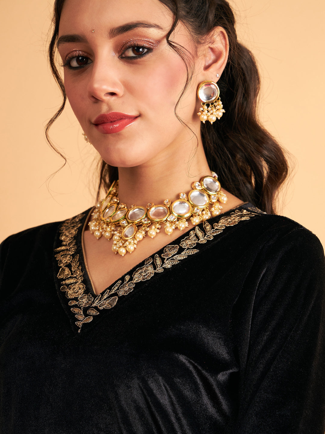 Black Velvet Zari Embroidered Pocket Straight Kurta-Shae by SASSAFRAS