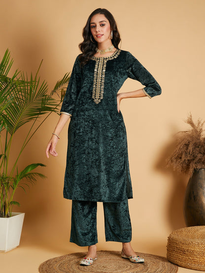Emerald Embroidered Straight Kurta
