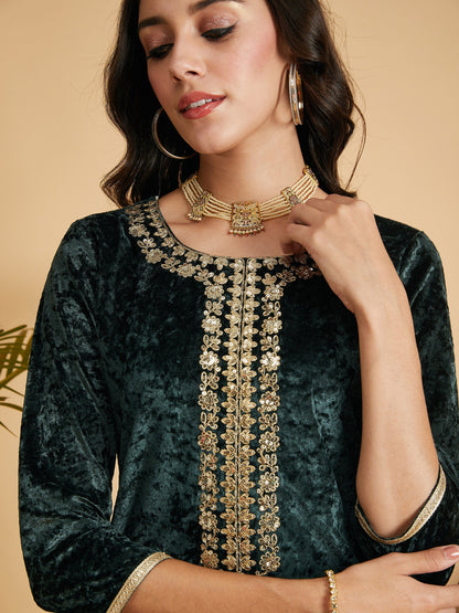Emerald Embroidered Straight Kurta