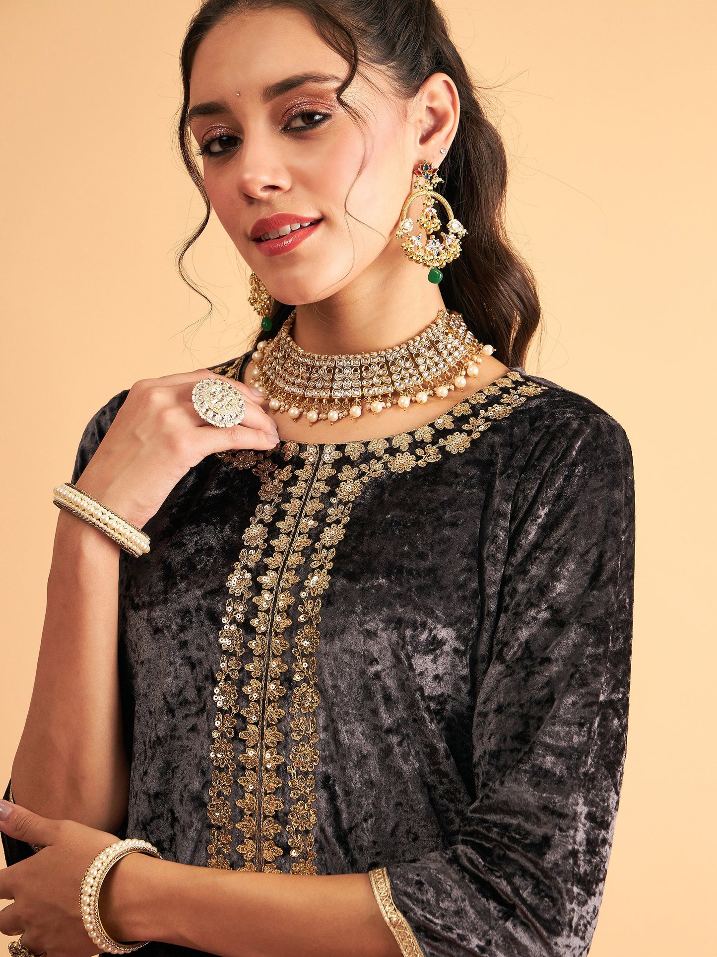 Grey Embroidered Straight Kurta