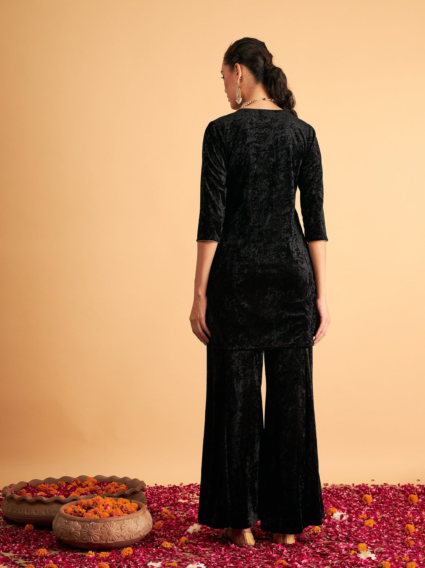 Black Velvet Sequence Embroidered Short Kurta