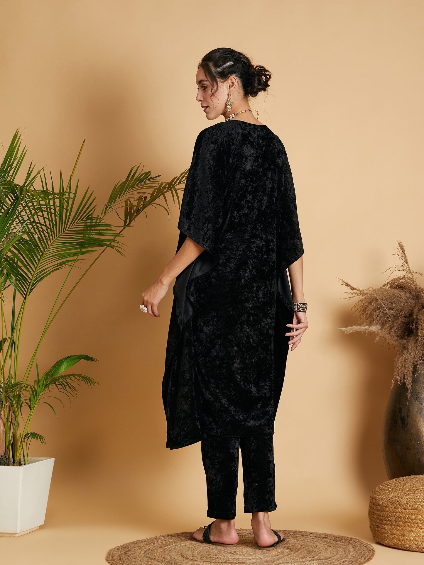 Black Velvet Kaftan Kurta-Shae by SASSAFRAS