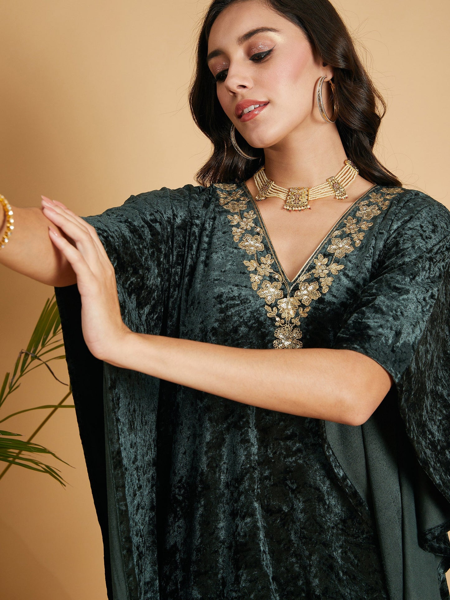 Emerald Velvet Kaftan Kurta-Shae by SASSAFRAS