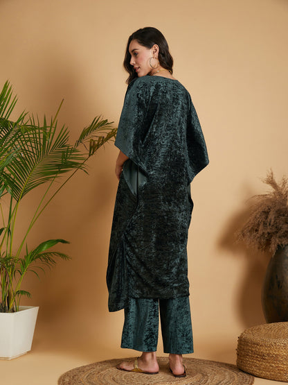 Emerald Velvet Kaftan Kurta-Shae by SASSAFRAS