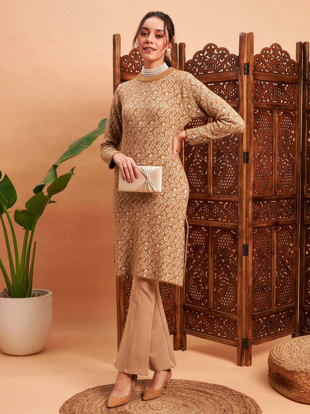 Women's Women Beige & Off White Hair Wool Straight Kurta in Nylon by Shae for wholesale, bulk, supplier, manufacturer and wholesaler buyers from Trendphoria