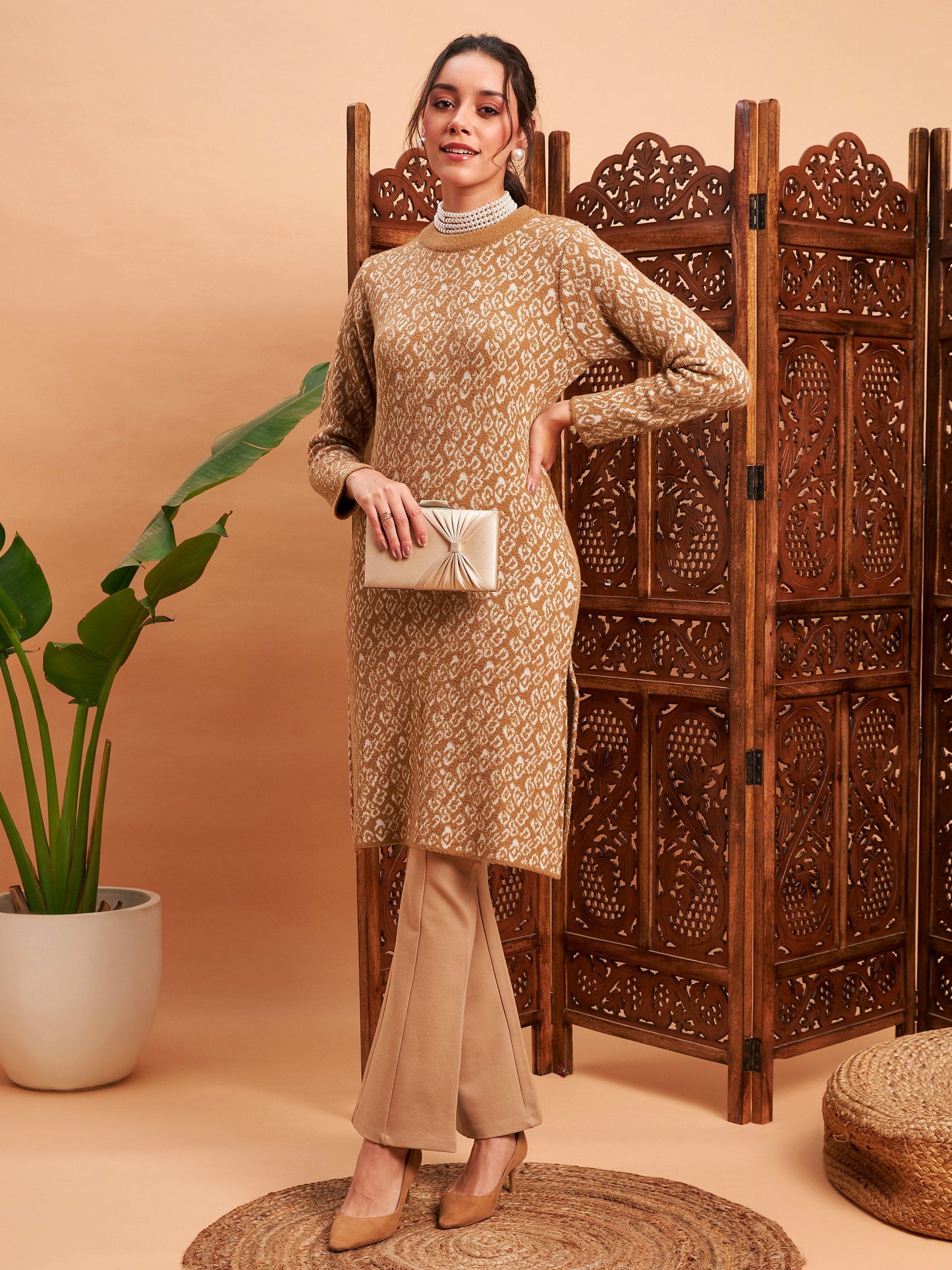 Beige & Off White Hair Wool Straight Kurta-Shae by SASSAFRAS