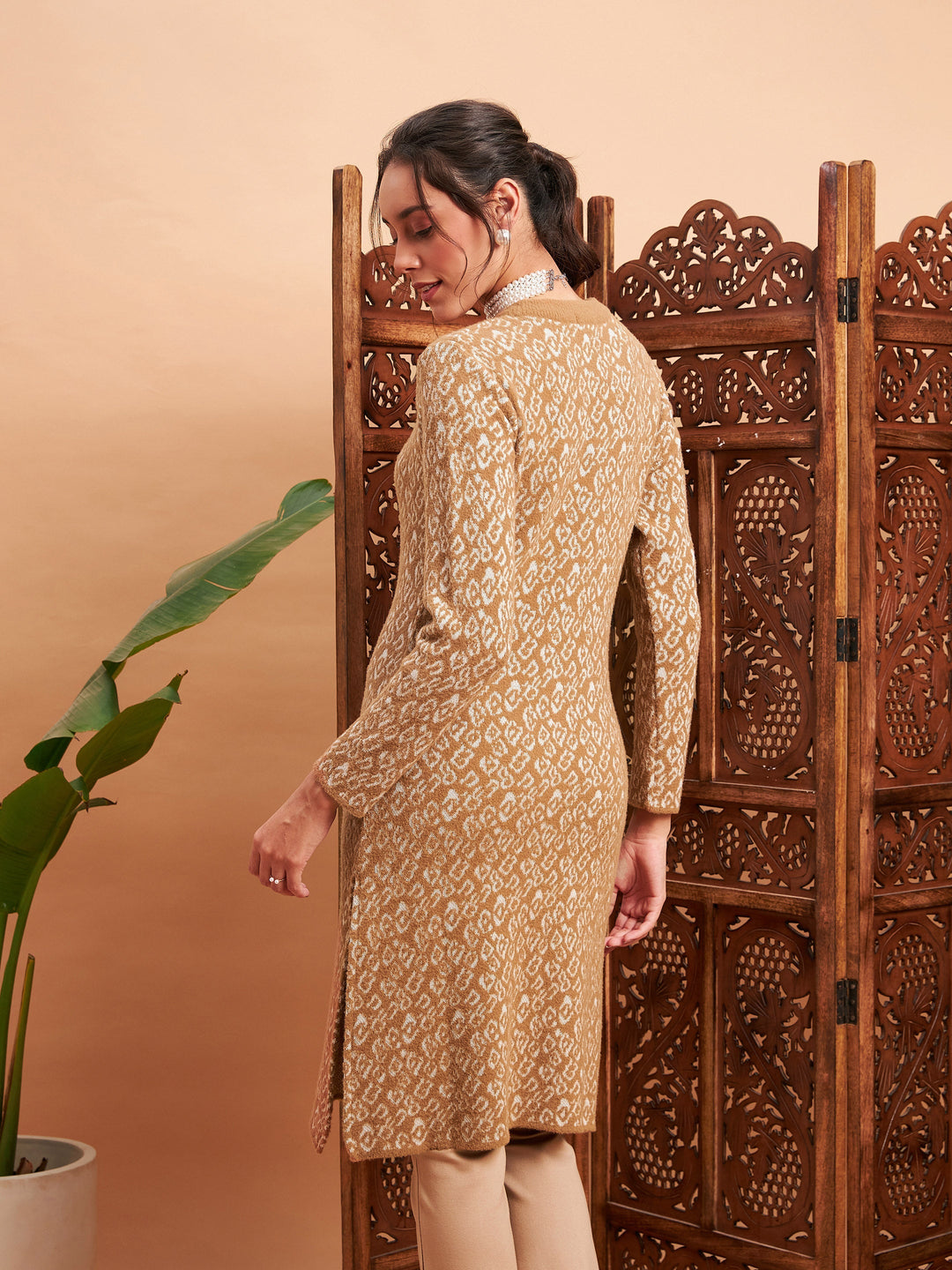 Beige &amp; Off White Hair Wool Straight Kurta-Shae by SASSAFRAS