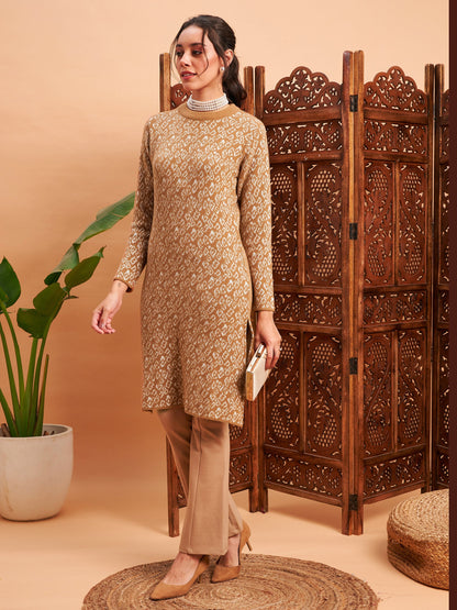Beige & Off White Hair Wool Straight Kurta-Shae by SASSAFRAS