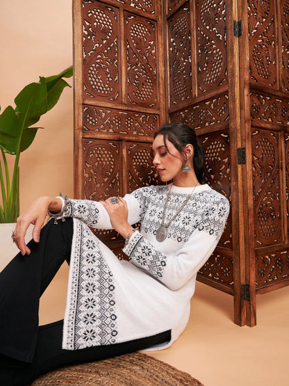 Black & White Hair Wool Straight Kurta-Shae by SASSAFRAS
