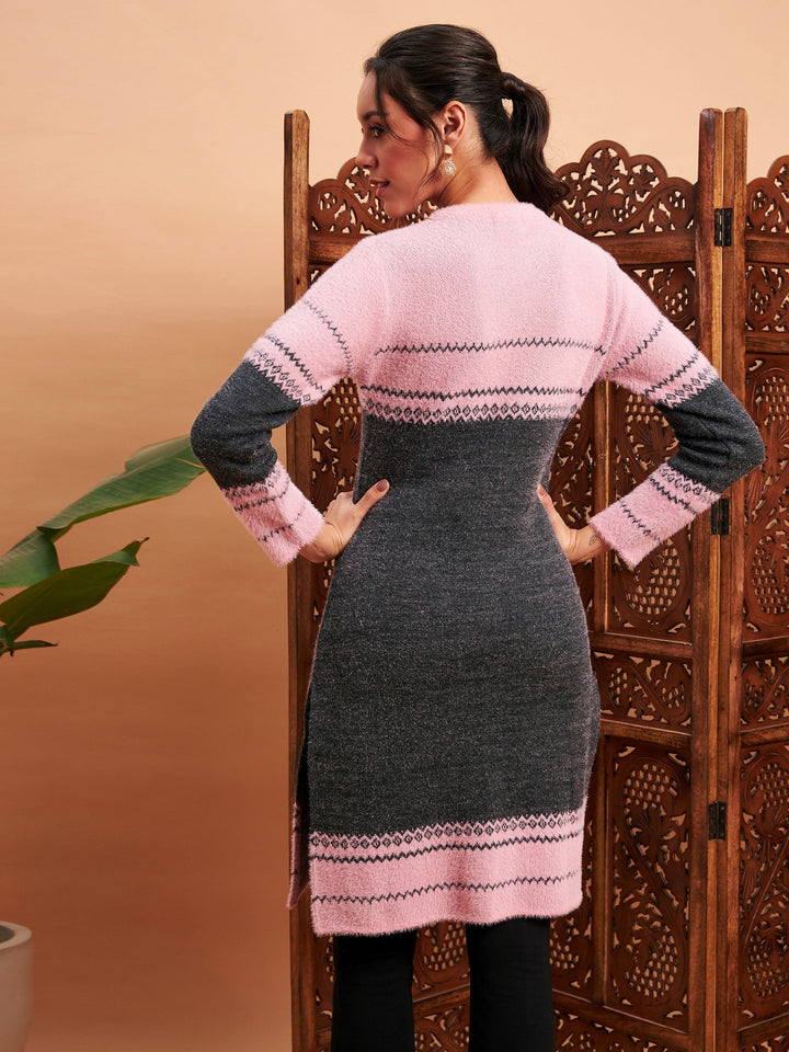 Pink &amp; Grey Hair Wool Straight Kurta-Shae by SASSAFRAS