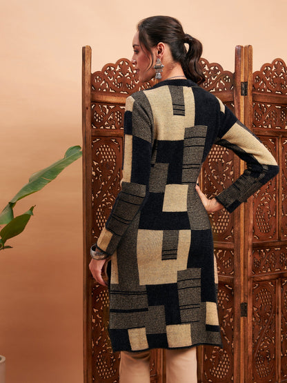 Black & Beige Hair Wool Straight Kurta-Shae by SASSAFRAS
