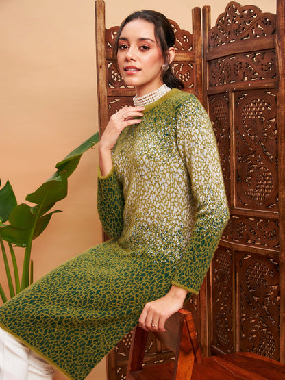 Emerlad Green Hair Wool Straight Kurta-Shae by SASSAFRAS