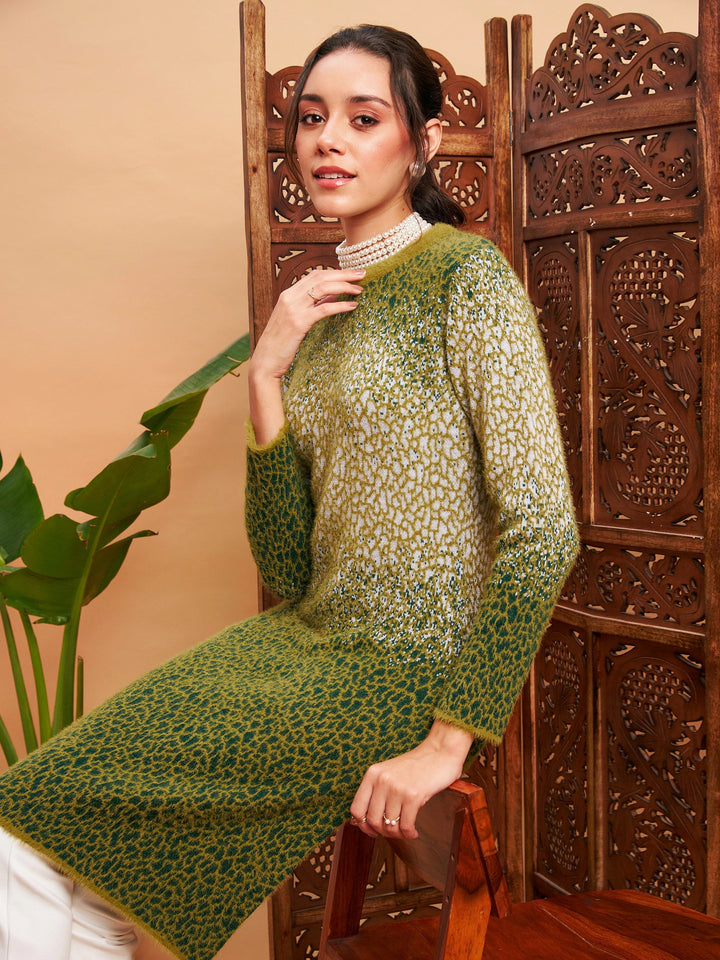 Emerlad Green Hair Wool Straight Kurta-Shae by SASSAFRAS