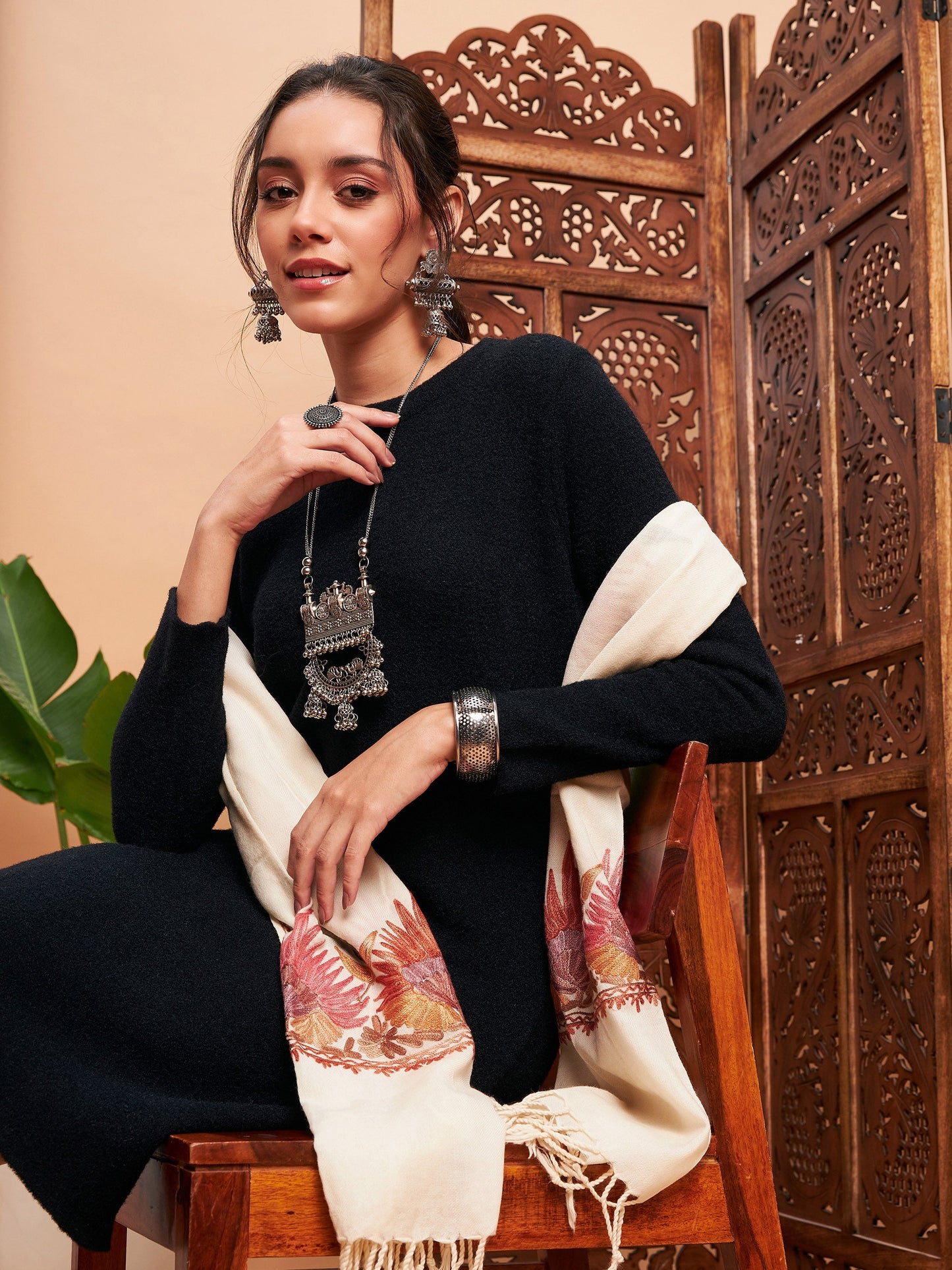 Black Solid Hair Wool Straight Kurta-Shae by SASSAFRAS