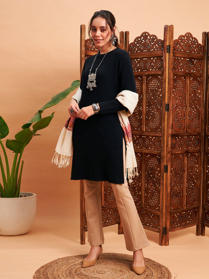 Black Solid Hair Wool Straight Kurta-Shae by SASSAFRAS