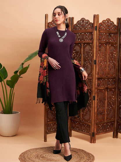 Maroon Solid Hair Wool Straight Kurta-Shae by SASSAFRAS
