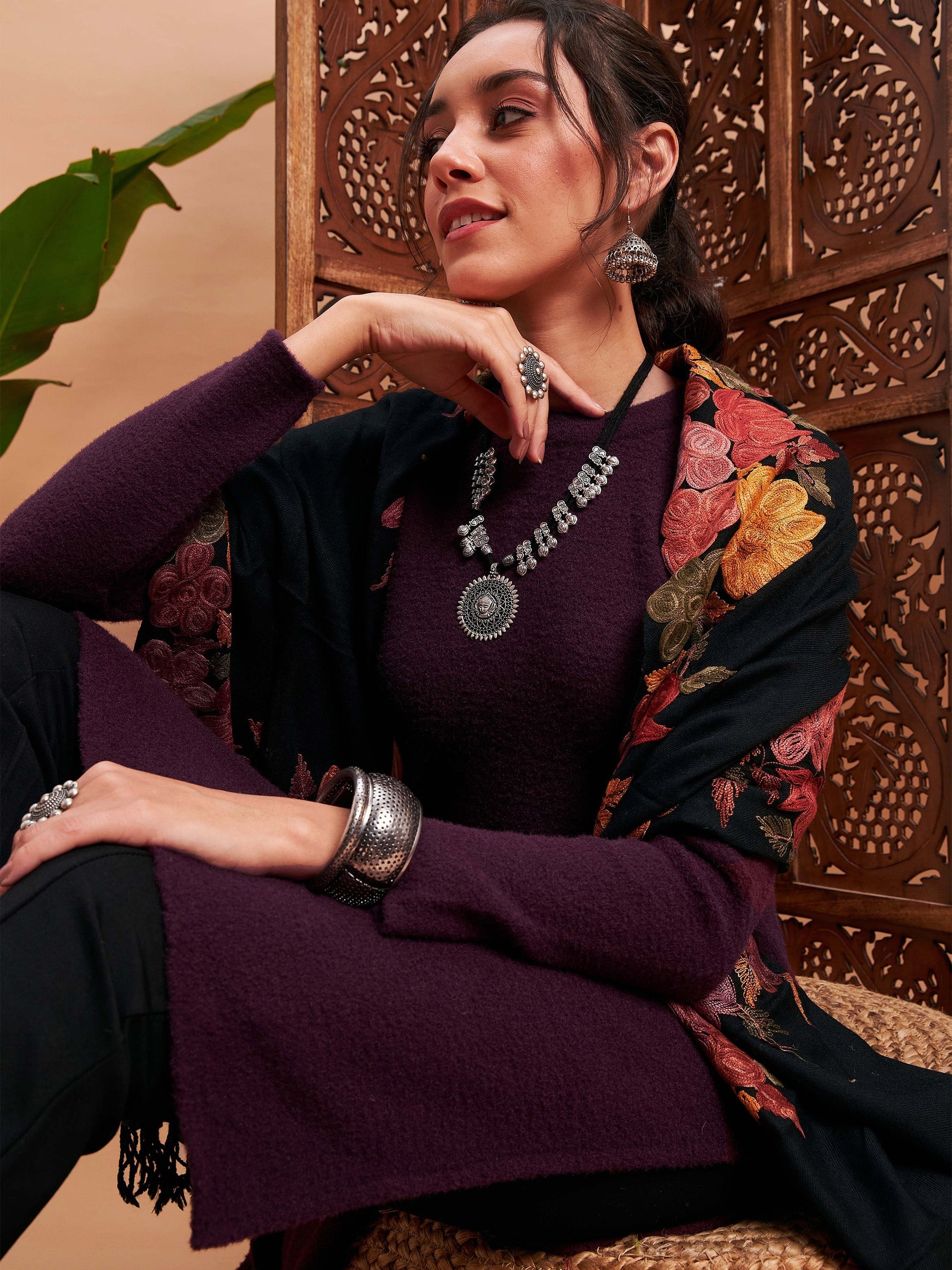 Maroon Solid Hair Wool Straight Kurta-Shae by SASSAFRAS