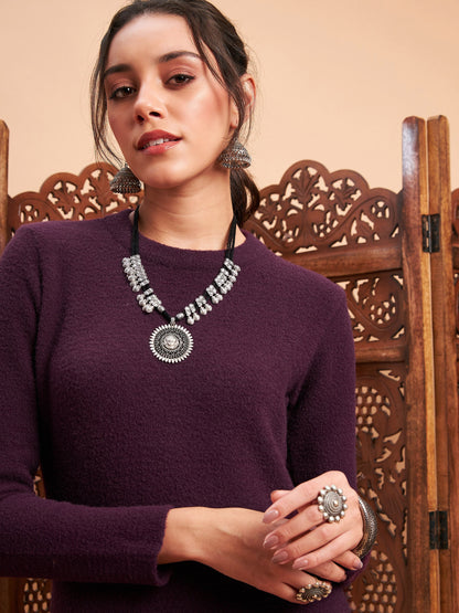 Maroon Solid Hair Wool Straight Kurta-Shae by SASSAFRAS