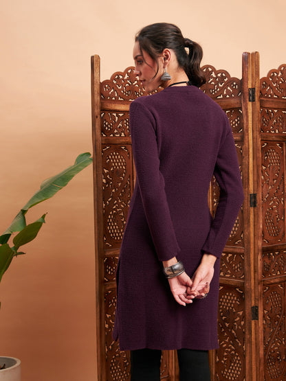 Maroon Solid Hair Wool Straight Kurta-Shae by SASSAFRAS