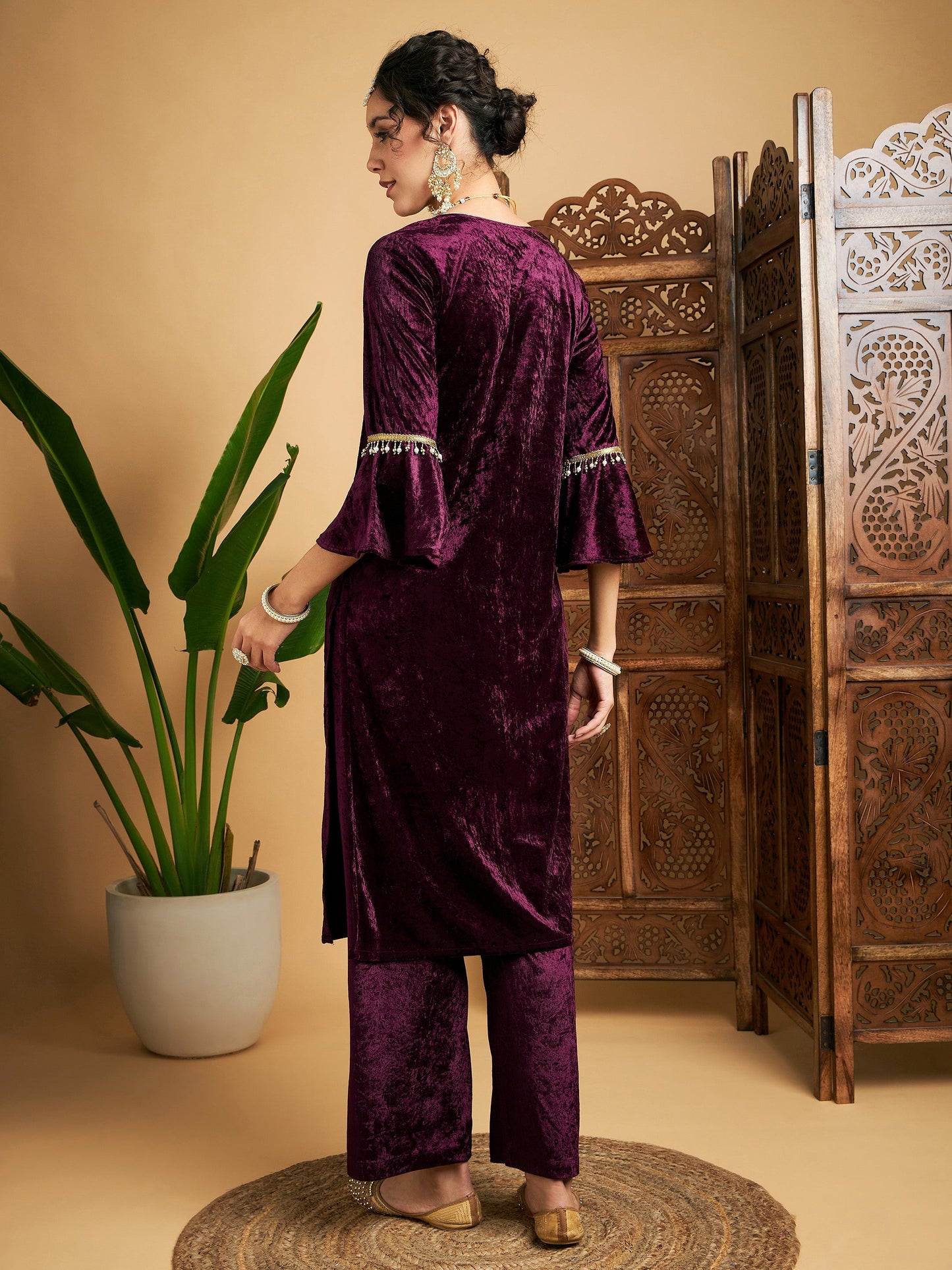 Purple Velvet Zari Embroidered Kurta
