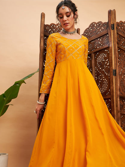 Mustard Mukaish Work Anarkali Kurta