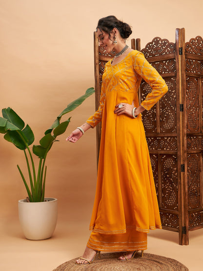 Mustard Mukaish Work Anarkali Kurta