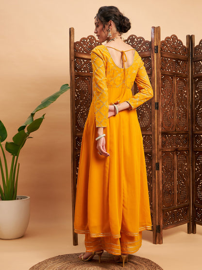 Mustard Mukaish Work Anarkali Kurta
