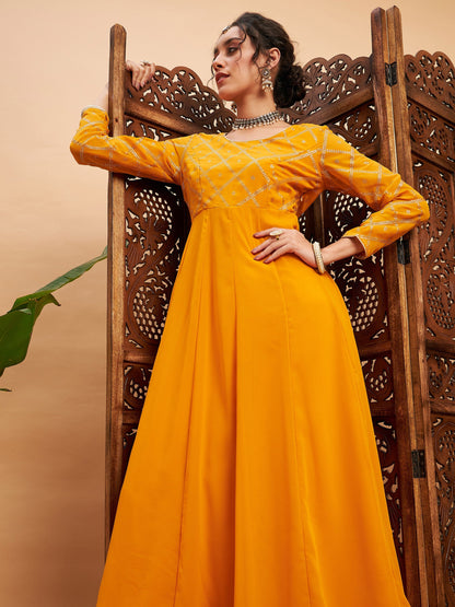 Mustard Mukaish Work Anarkali Kurta