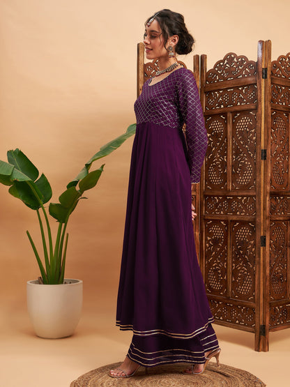 Burgundy Mukaish Work Anarkali Kurta