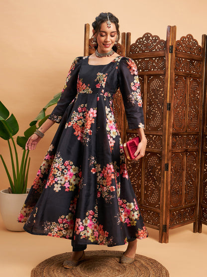 Black Floral Full Sleeves Anarkali Maxi Kurta