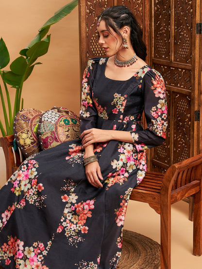 Black Floral Full Sleeves Anarkali Maxi Kurta