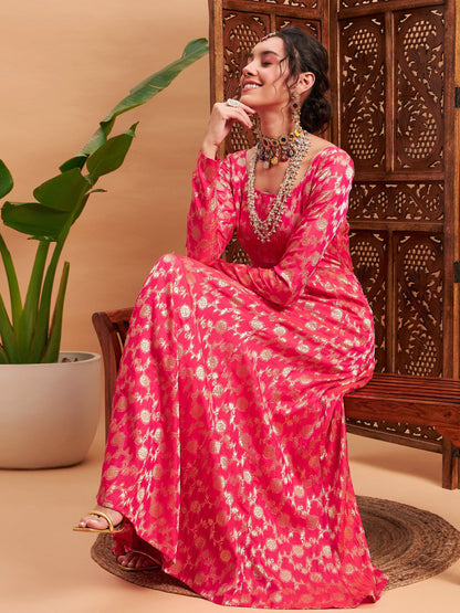 Fuchsia Floral Brocade Anarkali Maxi Kurta