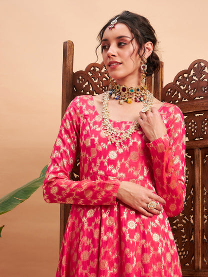 Fuchsia Floral Brocade Anarkali Maxi Kurta