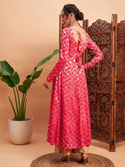 Fuchsia Floral Brocade Anarkali Maxi Kurta