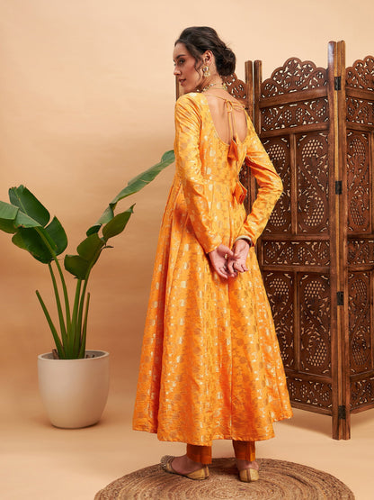 Mustard Floral Brocade Anarkali Maxi Kurta