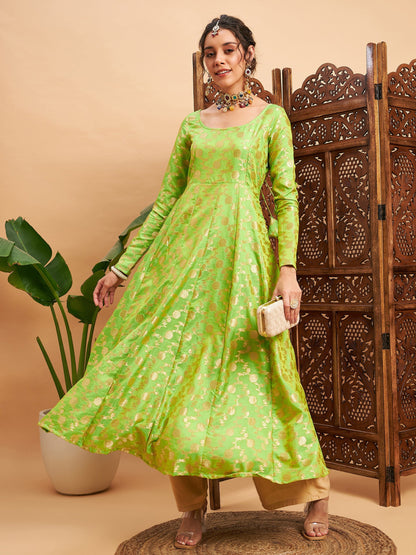 Green Floral Brocade Anarkali Maxi Kurta